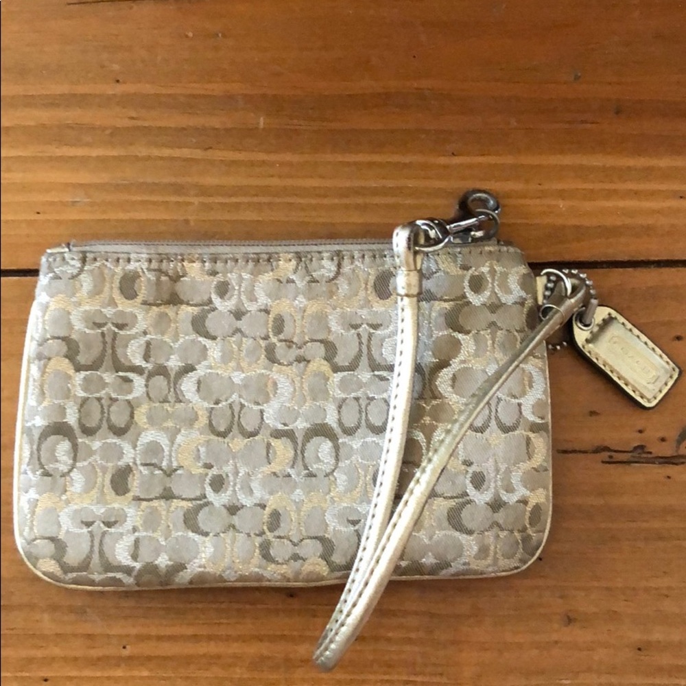 COACH mini metallic signature wristlet